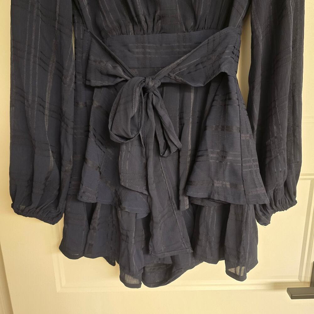 Women's Selfie Leslie Navy Blue Fit & Flare Long Sleeve Romper | Size XS - Picture 5 of 11